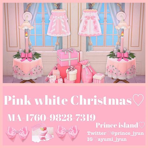 Animal Crossing Christmas Design Codes, Acnh Christmas Code, Pink And White Christmas, Acnh Christmas, Pink Island, Acnh Designs, Animal Crossing Qr Codes Clothes, Pink Xmas, Pink Winter