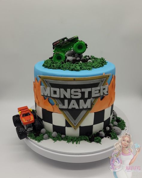 Megalodon Monster Truck Cake, Monster Jam Birthday Cake Boys, Hot Wheels Monster Truck Cake, Monster Jam Birthday Cake Ideas, Monster Truck Backdrop, Pastel Monster Truck, Monster Truck Cake Ideas, Grave Digger Birthday Cake, Monster Jam Cakes For Boys