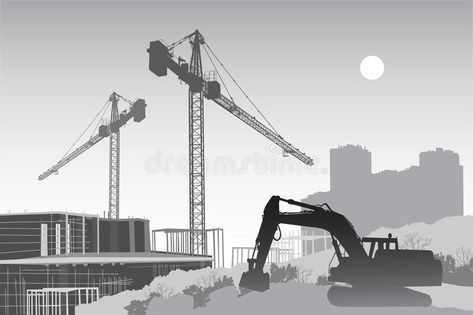 Construction site with cranes. Image of the construction site with cranes, scaff , #SPONSORED, #cranes, #Image, #Construction, #site, #tractor #ad Corporate Grunge, Illustration Of People, Graphic Design Portfolio Cover, Building Business, Construction Workers, Silhouette Illustration, Construction Worker, Scaffolding, Construction Site