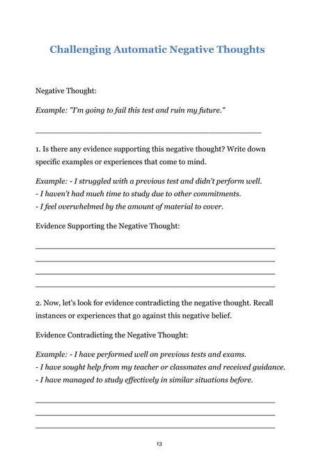 Automatic Negative Thoughts, Assertiveness Training, Daily Mood Tracker, Health Worksheets, Mental Growth, Calm Yourself, Mental Health First Aid, Mental Disorder