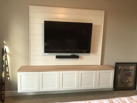 The plans for the TV Wall Cabinet were very well put together, I am a beginner wood worker and was able to build this very well. A few minor issues but turned out great. Bead Board Behind Tv, Tongue And Groove Tv Wall, Beadboard Tv Wall, Tv Inside Wall, Build In Tv Cabinet Wall Units, Tv Cabinet Diy, Remodeled House, Built In Tv Cabinet, Tv Wall Cabinet