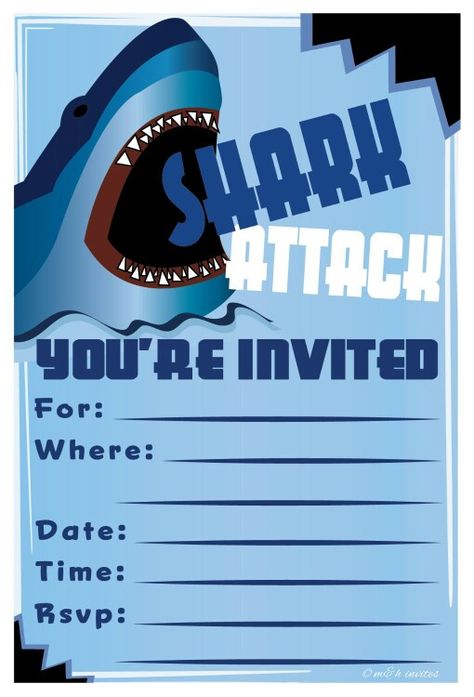 Invitation template Shark Invitation Template, Free Printable Graduation Invitations, Shark Party Invitations, Shark Birthday Party Invitation, Shark Invitation, Minion Birthday Invitations, Shark Birthday Invitations, Shark Themed Birthday Party, Christmas Party Invitation Template