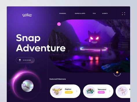 Pokemon website by Szymon Dziukiewicz for Lexogrine on Dribbble Web Development Infographic, Pokemon Shop, Pokemon Website, Website Moodboard, Game Website, Gaming Website, Doge Coin, Graphic Shapes Design, Low Poly Games