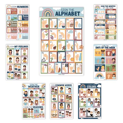 PRICES MAY VARY. If You’re Looking To Ignite A Passion For Sign Language In Your Students; Then you need this sign language chart for kids; While other asl chart sets are cheaply made overseas, our asl baby sign language poster set is USA made Unleash Your Students’ Language Abilities; You'll receive 8 different 11x17" laminated posters; so you can easily bridge communication gaps; Use as a sign language alphabet posters for classroom wall, asl emotions poster, sign language colors poster, or as Asl Decor, Toddler Sign Language, Sign Language For Babies, Sign Language Poster, Sign Language Colors, Classroom Motivational Posters, Language Poster, Asl Alphabet, Posters For Classroom