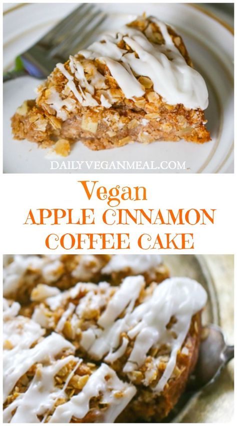 Old-Fashioned Apple Cinnamon Coffee Cake - This Old-Fashioned Apple Cinnamon Coffee Cake has an oatmeal streusel, a creamy vanilla glaze and is loaded with fresh apples, walnuts and cinnamon flavor in an ultra moist, delicious coffee cake! #breakfast #veganbreakfast #apple #cinnamon #coffeecake #vegancoffeecake #appledessert #vegandessert Apple Cinnamon Coffee Cake, Apple Coffee Cake, Apple Coffee, Plant Based Recipes Breakfast, Apple Coffee Cakes, Cinnamon Coffee Cake, Vegan Baking Recipes, Vegan Apple, Vegan Cake Recipes