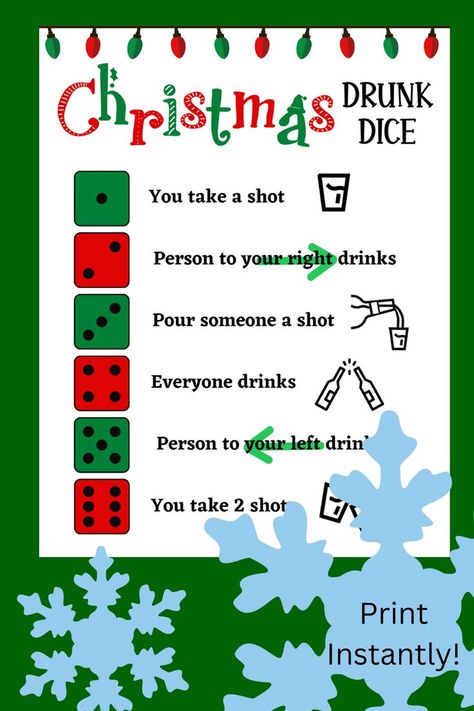 Drunk Games To Play With Friends, Drunk Dice Game, Drinking Dice Games, Christmas Drinking Games, Drunk Games, Adult Drinking Games, Holiday Party Drinks, Funny Christmas Games, Christmas Party Activities