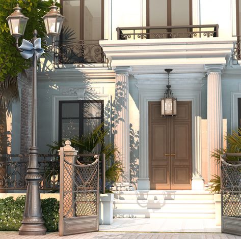 The Charleston Residences — Build for TS4 ❤ | PXL Ts4 Patreon, Sims 4 Family, Sims 4 Studio, Sims 4 House Plans, Iron Balcony, Sims 4 House Design, Sims Building, Rich Home, Dormer Windows