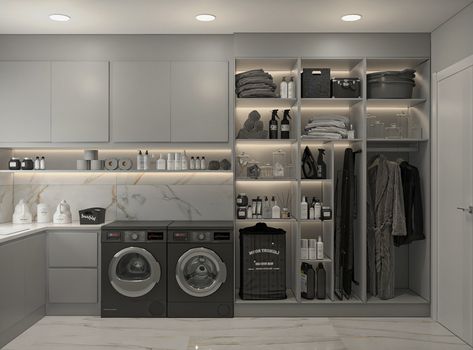 LAUNDRY ROOM on Behance Mansion Laundry Room Luxury, Luxurious Laundry Room Ideas, Modern Mansion Laundry Room, Luxury Modern Laundry Room, Luxurious Laundry Room, Luxury Laundry Room Design, Laundry Room Design Modern Luxury, Modern House Laundry Room, Modern Luxury Laundry Room