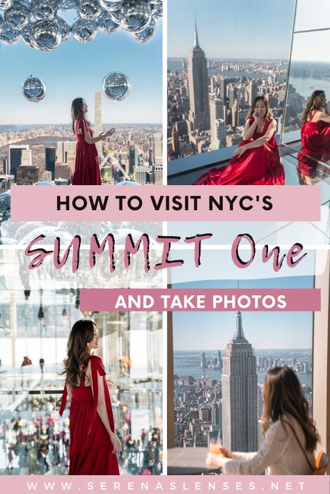 Pinterest Pin: How to visit NYC's SUMMIT One and take photos with 4 photos of girl at SUMMIT One Summit One Vanderbilt Outfits, The Summit Nyc, New York Tourist Attractions, Sunset In Nyc, Summit One Vanderbilt, One Vanderbilt, Mother Daughter Trip, New York City Vacation, New York Vacation