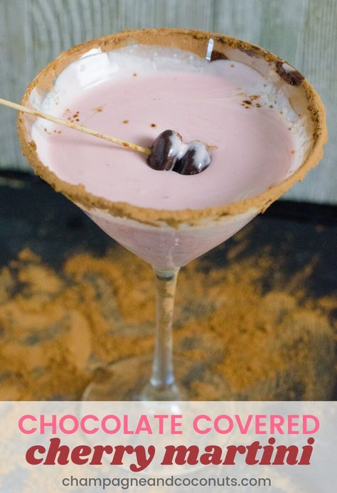 Chocolate covered cherry martinis are a decadent delight to serve for special occasions. It's like sipping on your dessert. Made with cream, creme de cacao, and vanilla vodka, it's absolutely delicious and perfect to serve for Valentine's Day. #ValentinesDay #martini #chocolate #cherry #chocolatecoveredcherries #vodka #creamdecacao #cocktails Cherry Martini Recipe, Martini Chocolate, Vanilla Cocktail, Bartending 101, Cherry Martini, Sipping Chocolate, Themed Cocktails, Chocolate Covered Cherry, Drink Recipies