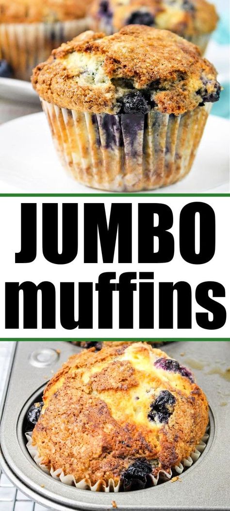 Jumbo Blueberry Muffins with buttermilk are easy to make and fun to serve for breakfast. Try chocolate chip or lemon too. #jumbomuffins Extra Large Blueberry Muffins, Large Blueberry Muffins Recipe, Large Chocolate Chip Muffins, Large Muffin Tin Recipes, Large Muffin Recipes, Jumbo Blueberry Muffins Recipe, Muffins With Buttermilk, Costco Muffin Recipe, Jumbo Muffin Recipes