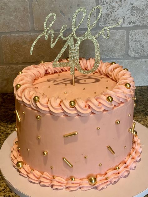 8 inch 3 layer cake colored with Americolor Dusty Rose. Topper and sprinkles from Amazon. 1M tip used for top and bottom border. Dusty Rose Cake Birthday, 1 Layer Cake Design Birthday, Dusty Pink Birthday Cake, 2 Layer 8 Inch Round Cake, 6 Inch Birthday Cake For Women, Rose Gold Cake Birthday One Layer, Double Layer Cake Design, Rose Gold Cake Ideas Birthday, Pink And Rose Gold Cake