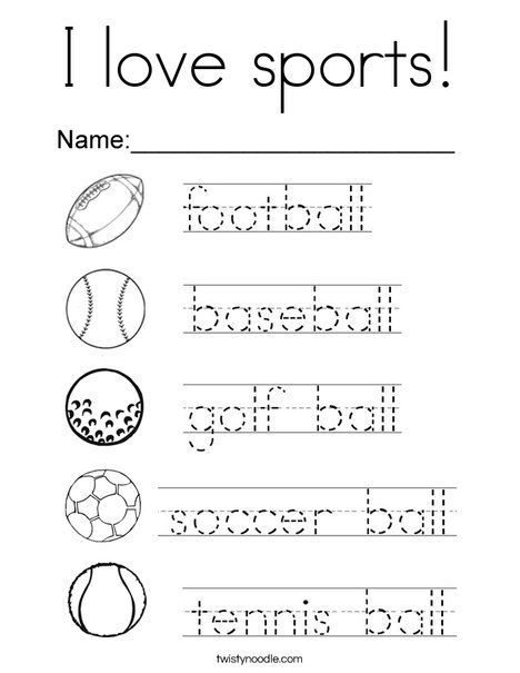 I love sports Coloring Page - Twisty Noodle Sports Worksheets For Kids, Sports Lesson Plans, Sports Activities For Kids, Printable Sports, Sports Coloring Pages, Free Preschool Worksheets, Kids Worksheets, Kids Pages, Preschool Printable