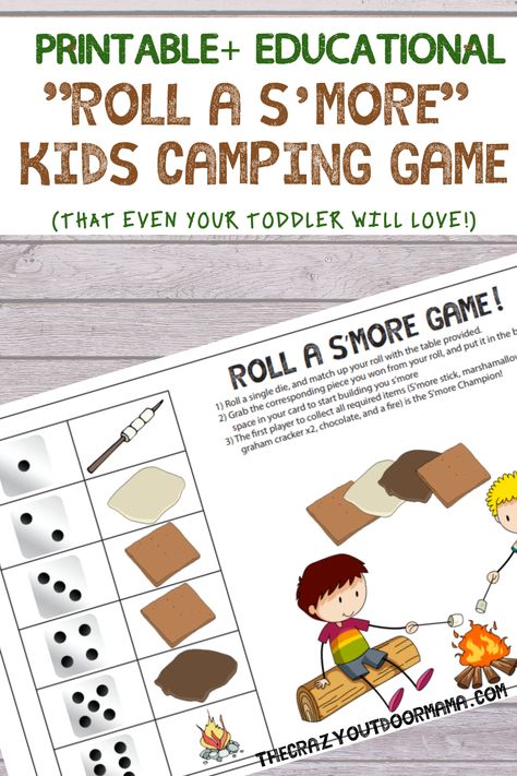 This is the perfect camping game for the kids (especially toddlers!) on the next big family camp trip - beat boredom while having fun and learning while making s'mores! This printable camping activity for kids is educational and easy enough for even little kids at a camp themed party! #familycamping #campingwithkids #campingwithkidsplanning #campinggames #thecrazyoutdoormama #campingfun Math Camping Theme Activities, S’more Activities, Camping Theme Games For Preschool, Camp Read S'more, Camping Games For Preschoolers, Camping Theme Games For Kids, Camping Theme Summer Camp, Camping Themed Games, Camping Math Activities