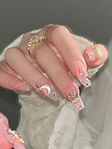 Multicolor  Collar    3D Nails Embellished   Beauty Tools Sailor Moon Nails Design, Uñas Sailor Moon, Sanrio Nails, Sailor Moon Nails, Nail Equipment, Asian Nails, Moon Nails, Nail Tape, Nagel Tips