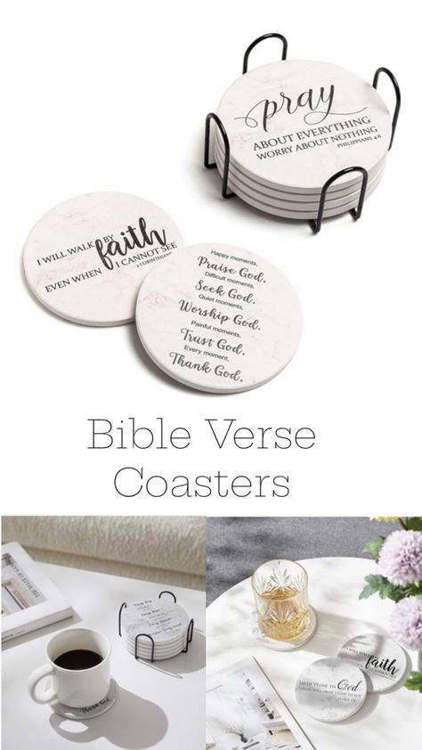 Set of 6 Absorbent Drinks Coasters with Holder Ceramic Drink Coaster with Cork Backing for Table Protection, Christian Coasters, Christian Gifts Coasters With Holder, Worship God, Seeking God, Quiet Moments, Praise God, Ceramics Ideas, Happy Moments, Thank God, Christian Gifts