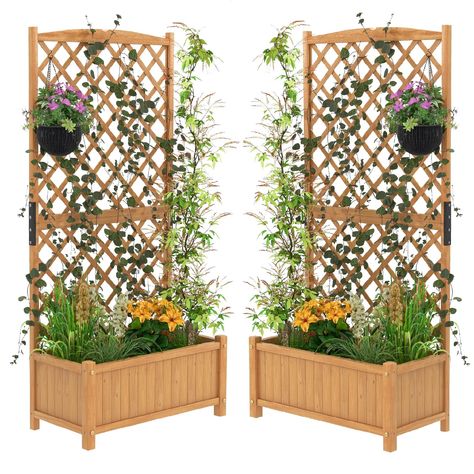 PRICES MAY VARY. 🍒【Multipurpose Trellis】 Combination with flower bed and built-in trellis, this trellis planter container box provides more space for planting. Therefore, vines and other climbing plants can grow freely on the trellis, as well as hanging flower pot or other decorations to decorate your room. 🍇【Durable Wood Frame】 Made of 100% nature fir wood, which is characterized by wonderful durability and good resistance to deformation, this rise garden bed with trellis is sure to have a lo Wooden Planters With Trellis, Tall Raised Garden Beds, Large Planter Boxes, Wood Raised Garden Bed, Planter Box With Trellis, Wooden Raised Garden Bed, Wooden Garden Bed, Outdoor Planter Boxes, Bed Wooden