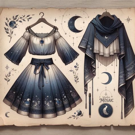 🖤🌌🖤 Cottagecore Witch Outfit, Elemental Outfits, Elaborate Dresses, Freehand Crochet, Animated Clothing, Classic 80s Movies, Celestial Witch, Royal Clothing, Clothing Design Sketches