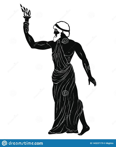 Illustration about Ancient Greek hero Prometheus in a tunic with a fiery torch in his hand. Illustration of athens, icon, greece - 143237179 Prometheus Illustration, Prometheus Tattoo, Ap Ceramics, Minoan Art, Greek Men, Greek Heroes, Greek Women, Greek Style, Skateboard Art