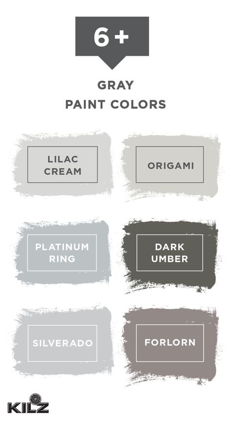 Neutral is back in a big way thanks to this collection of gray paint colors from KILZ Complete Coat Paint & Primer In One. Explore everything from light neutral hues like Lilac Cream and Silverado, to deep shades like Dark Umber. Create a cozy feel in your home using warm greige colors like Origami and Forlorn. Click here to explore more Complete Coat paint colors available at Walmart. Behr Cool Grey Paint Colors, Color Place Paint Colors Walmart, Very Light Grey Paint Colors Behr, Light Grey Paint Swatches, Walmart Paint Colors Gray, Walmart Paint Colors, Behr Doeskin Gray Palette, Walmart Paint, Kilz Paint