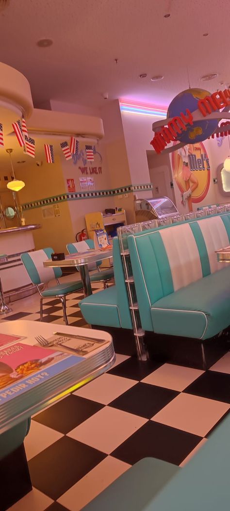 50s aesthetic retro restaurant Fun Vintage Aesthetic, 50s Core Aesthetic, 1950 Diner Aesthetic, 50s Restaurant Aesthetic, Sock Hop Aesthetic, 50s And 60s Aesthetic, 50's Aesthetic 1950s, Retro Restaurant Aesthetic, 50s Asthetic