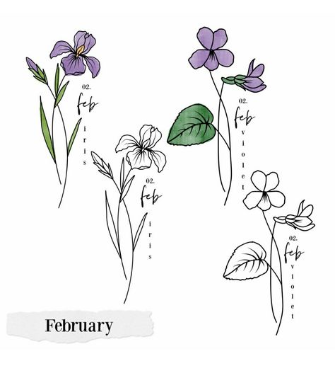 Violets Drawing, Embroidery Journals, February Birth Flower Tattoo, Violet Flower Tattoo, Iris Drawing, Blossom Tree Tattoo, Harry Tattoos, February Birth Flowers, Flower Line Drawings