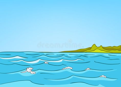 Cartoon Background Of Sea Landscape. Stock Illustration ... Sea Cartoon Drawings, Sea Cartoon Background, Ocean Cartoon, Sea Cartoon, Waves Cartoon, App Style, Mountain Clipart, Boat Cartoon, Sea Clipart