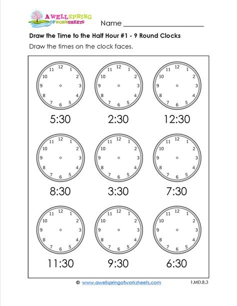 Draw the Time to the Half Hour - Telling time worksheets for first grade include telling time to the hour and half hour. Draw the hour and minute hands on the clocks or write the times you see on the clock faces. Or, make your own clock! Analog and digital versions available. Time To The Half Hour, Cause And Effect Worksheets, Worksheets For First Grade, Math Drawing, Telling Time Worksheets, Sequencing Worksheets, Time To The Hour, Time Worksheets, Learning English For Kids