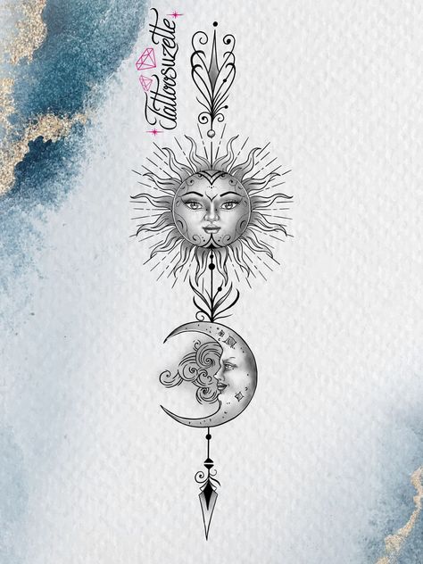 Forarm Tattoos Women Unique, Moon Dreamcatcher Tattoo, Tattoo Designs Moon, Mandala Style Tattoo, Tattoo Down Spine, Sun Tattoo Design, Tattoo Sonne, Moon Sun Tattoo, Celestial Tattoo