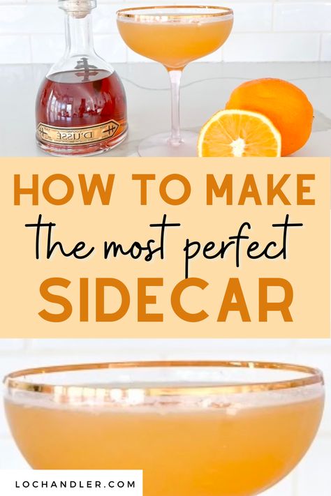 Peach Sidecar Cocktail, Sidecar Cocktail Recipe, Side Car Drink Cocktails, Dusse Cognac Drink Recipes, Sidecar Drink, Alcoholic Drink Recipe, Pappadeaux Recipe, Cognac Drinks, Easy Cocktail Recipe