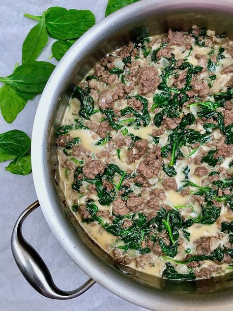 Beef And Spinach Recipes, Ground Beef And Spinach Recipes, Beef Spinach Recipe, Spinach Indian Recipes, Ground Beef And Spinach, Baby Spinach Recipes, Spinach Recipes Healthy, Ketogenic Recipes Dinner, Spinach Casserole