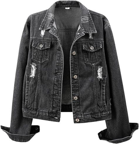 Kedera Womens Denim Jackets Distressed Ripped Long Sleeve Jean Jacket Coats at Amazon Women's Coats Shop Fall Denim Jacket, Womens Jean Jacket, Ripped Jacket, Frayed Denim Jacket, Long Sleeve Jean Jacket, Autumn Jacket Women, Black Jean Jacket, Oversized Jean Jacket, Denim Jacket Fashion