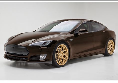 Tesla Model S brown body with gold wheels Brown Tesla, Tesla Wheels, Bronze Wheels, Tesla Accessories, Gold Wheels, Gold Car, Vinyl Wrap Car, Video Game Room Design, Tesla Car