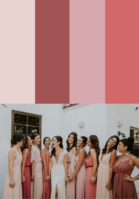 Looking for tips on styling mismatched bridesmaid dresses? Check out these color palettes to help you bring your vision together!  | Image by Catherine Coons Light Coloured Bridesmaid Dresses, Bridesmaid Dresses Italy, Bridesmaids Colors Summer, Bridesmaid Aesthetic, Bridesmaid Palette, Spring Bridesmaids, Bridesmaid Color Palette, Bridesmaid Dresses Color Palette, Bridesmaid Dress Color Schemes