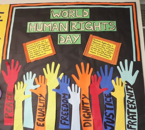 World's Human Rights Day poster Human Rights Poster Drawing, Child Rights Craft, Human Rights Drawing, Human Rights Day Poster, Human Rights Poster, Human Rights Quotes, Children's Day Poster, Colorful Bulletin Boards, Project Cover Page