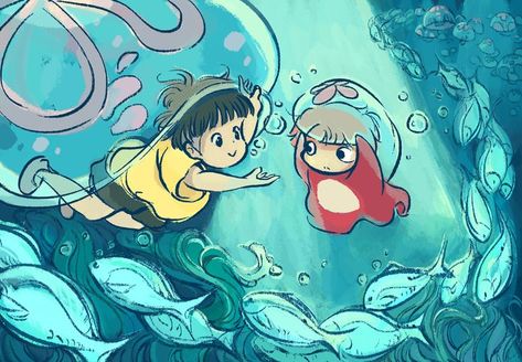 Ponyo Sea, Ponyo Drawings, Ponyo Cute, Ponyo Fanart, Cliff By The Sea, Hayao Miyazaki Art, Miyazaki Art, Studio Ghibli Fanart, Personajes Studio Ghibli