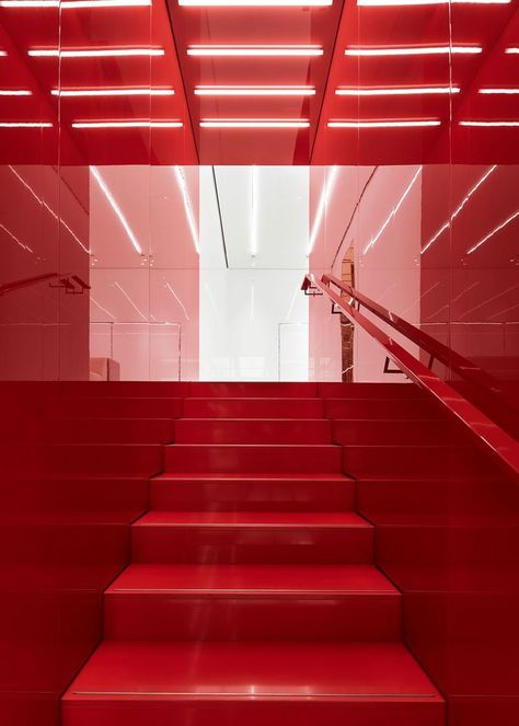 Givenchy Store, Red Stairs, Red Pictures, Red Room, Red Wall, Red Rooms, Picture Collage Wall, Red Walls, Red Art