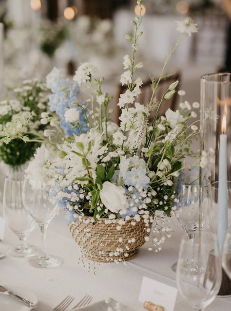 Coastal Floral Arrangements Beach Themes, French Blue Bouquet, Subtle Blue Wedding, Coastal Garden Party Wedding, New England Beach Wedding, Vintage Coastal Wedding, Coastal Boho Wedding, Dusty Blue And Sage Wedding, Coastal Wedding Flowers