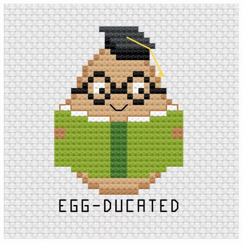 This cute egg pun in the form of a egg wearing  glasses and graduate hat that is reading a book is the latest addition to the pun cross stitch pdf pattern series I am building up for my patrons.

Egg-ducated  cross stitch pdf pattern - Ringcat Gudetama Cross Stitch Pattern, Animal Crossing Cross Stitch, Silly Cross Stitch Pattern, Cross Stitch Designs Meme, Alpha Designs, Cross Stitch Patterns Cat Meme, Cute Egg, Tiny Cross Stitch, Cute Cross Stitch