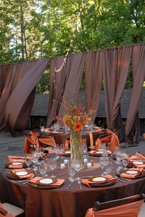 Fall wedding Fall Backyard Wedding Ideas, Fall Backyard Wedding, Brown Wedding Themes, Rustic Backyard Wedding, Fall Backyard, Backyard Wedding Ideas, Candle Table Centerpieces, Simple Wedding Flowers, Rustic Backyard