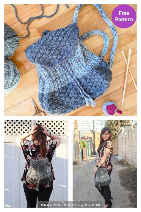 Marble & Bricks Backpack Free Knitting Pattern Crochet Top Pattern Summer, Free Laptop, Knit Bags, Backpack Free, Backpack Pattern, Crochet Handbags Patterns, Purse Backpack, How To Start Knitting, Free Knitting Patterns