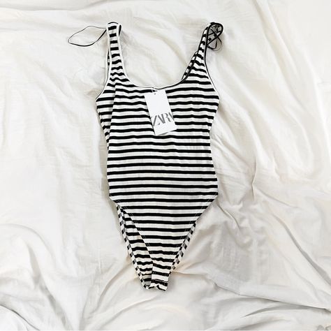 This Zara Bodysuit Is A Ribbed, Stretchy Fabric With Black And White Stripes. It Has Tank Straps, A Scooped Neckline, And A Double Snap Closure. It Is Size Small And Is Nwt. Black Sleeveless Bodysuit, Bustier Bodysuit, Zara Bodysuit, Strapless Bodysuit, Turtleneck Bodysuit, Sheer Bodysuit, Bodysuit Blouse, Tank Bodysuit, Scooped Neckline