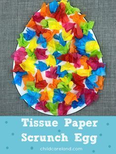 Tissue paper scrunch egg for fine motor development. Påskeaktiviteter For Barn, Easter Crafts Preschool, Easter Crafts For Toddlers, April Crafts, Fun Easter Crafts, Easter Preschool, Hippity Hoppity, Easy Easter Crafts, Easter Bunny Crafts