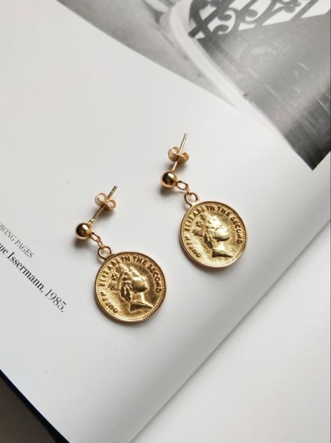 925 Sterling Silver 18K Gold Plated Earrings Statement Earrings Gold, Medium Hoop Earrings, Penny Coin, Coin Design, Open Hoop Earrings, Coin Earrings, Gold Statement Earrings, Gold Coin, Silver Coin