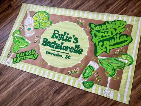 All the greens 💚🥂🫶🏼 #banner #brownpaper #paperbanner #art #artwork #drinks #green #birthdaybanner Taco Bar Banner, Dads Weekend Banner, Bar Banner, Bachelorette Banner, Paper Banners, Bach Party, Custom Banners, Custom Hand Painted, Kraft Paper