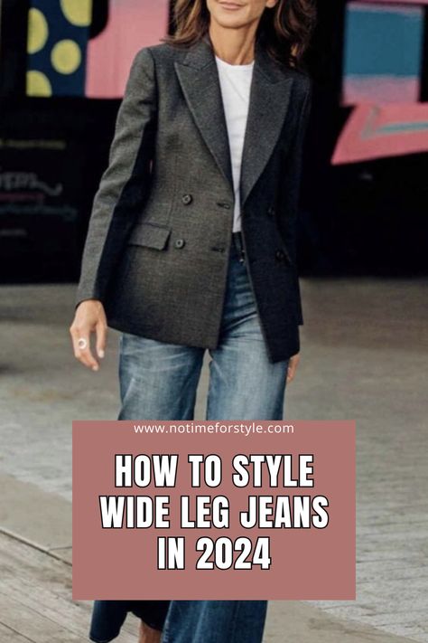 Wide Leg Jeans Dressed Up, Wide Leg Jeans 2023, Dress Up Wide Leg Jeans, Wide Leg Jeans Shoes Winter, Wide Leg Jeans With Blazer Outfit, Styling Wide Legged Jeans, Wide Leg Denim Outfit Winter, Styling Wide Leg Jeans Winter, Wide Leg Jeans Outfit 2023