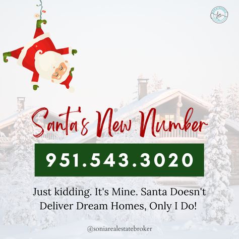 Santa may be the busiest man in December, but call me the busiest Realtor! I am here to get you into your dream home for the holidays! 📞💁🏻‍♀️ #soniarealestatebroker #realestate #realestateagent #realestatebroker #realtorlife #remaxchampions #remaxchampionsontario #remax #remaxhustle #hustleon #workhard #goals Remax Christmas, Real Estate December, Christmas Real Estate, Santa Real, Day After Christmas, New Number, Home For The Holidays, I Am Here, After Christmas