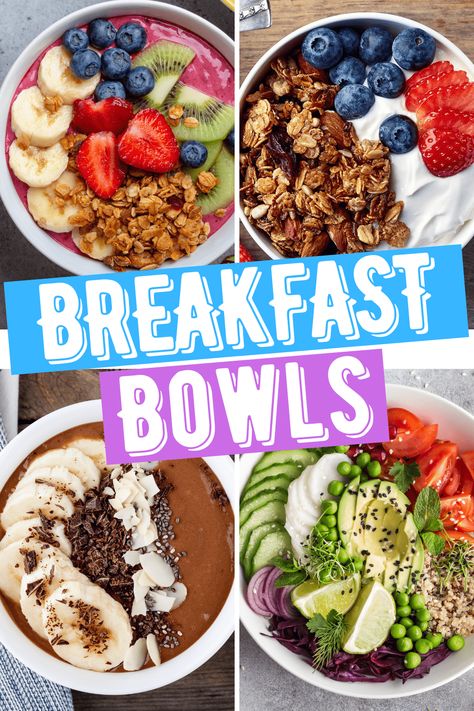 Try these healthy breakfast bowls to switch things up on busy mornings! From smoothie bowls to oatmeal to eggs, the most important meal of the day just got even better. Breakfast Bowls Healthy, Bowls Healthy, Healthy Breakfast Meal Prep, Healthy Breakfast On The Go, Healthy Breakfast Muffins, Healthy Breakfast Bowls, Healthy Breakfast Recipes Easy, Healthy Bowls, Healthy Breakfast Smoothies