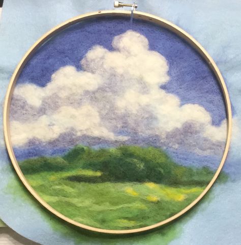 Needle Felting Clouds, Flat Needle Felting Ideas, Needle Felting 2d, 2d Needle Felting Pictures, Flat Felting, 2d Needle Felting, Felt Landscapes, 2d Felting, Felt Painting