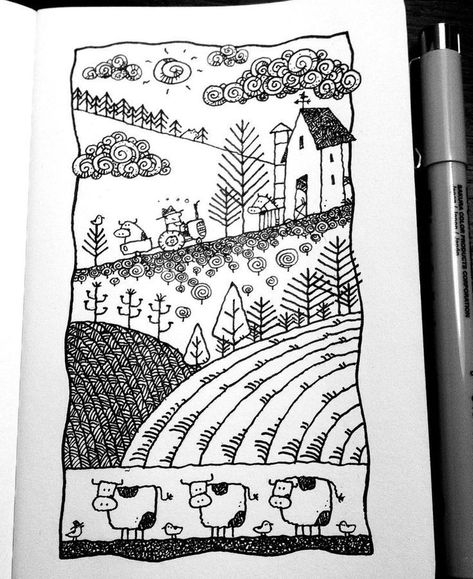 Doodle Scenery, Dave Garbot, Quotes Artwork, Aesthetic Art Journal, Artwork Sketches, Doodle Art Journals, Zentangle Doodles, Everyday Art, Easy Doodle Art